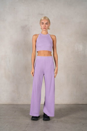 LABIZ Women's Top LAVENDER / S Halter Neck Crop Top and Pants Set || David's Clothing MST31203
