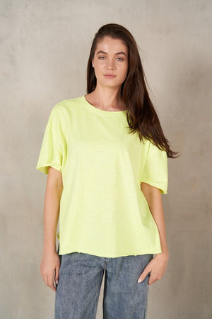 LABIZ Women's Top LEMONADE / S Raw Edge Cotton Slub T-Shirt || David's Clothing MT37202