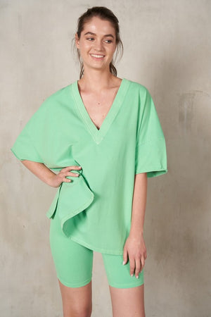 LABIZ Women's Top LIME / S V-neck Drop Shoulder Boxy T-Shirt || David's Clothing MST15123T