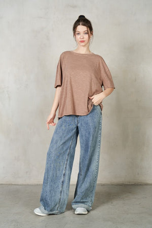 LABIZ Women's Top Raw Edge Cotton Slub T-Shirt || David's Clothing