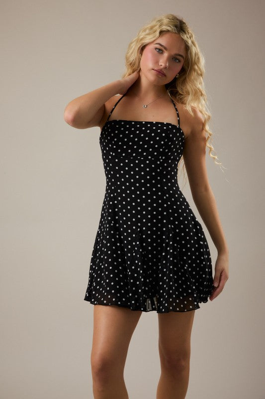 LELIS COLLECTION Women's Dresses Halter Straight Neckline Polka Dot Mini Dress