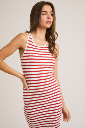 LELIS COLLECTION Women's Dresses Sleeveless Round Neck Striped Rib Sweater Dress || David's Clothing