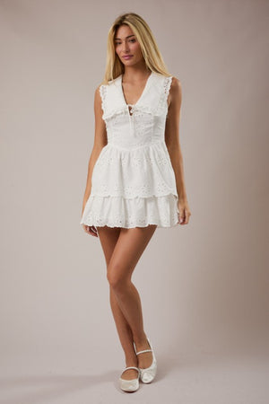 LELIS COLLECTION Women's Dresses Sleeveless V-neck Collared Eyelet Mini Dress