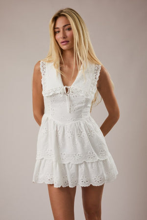 LELIS COLLECTION Women's Dresses Sleeveless V-neck Collared Eyelet Mini Dress