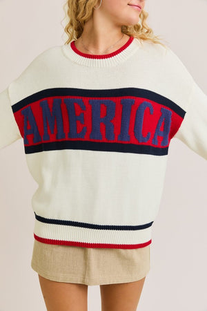 LELIS COLLECTION Women's Sweaters America Graphic Long Sleeve Crew Neck Sweater || David's Clothing