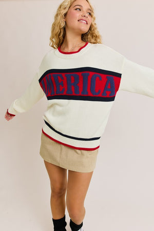 LELIS COLLECTION Women's Sweaters America Graphic Long Sleeve Crew Neck Sweater || David's Clothing