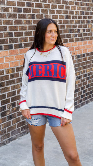 LELIS COLLECTION Women's Sweaters America Graphic Long Sleeve Crew Neck Sweater || David's Clothing