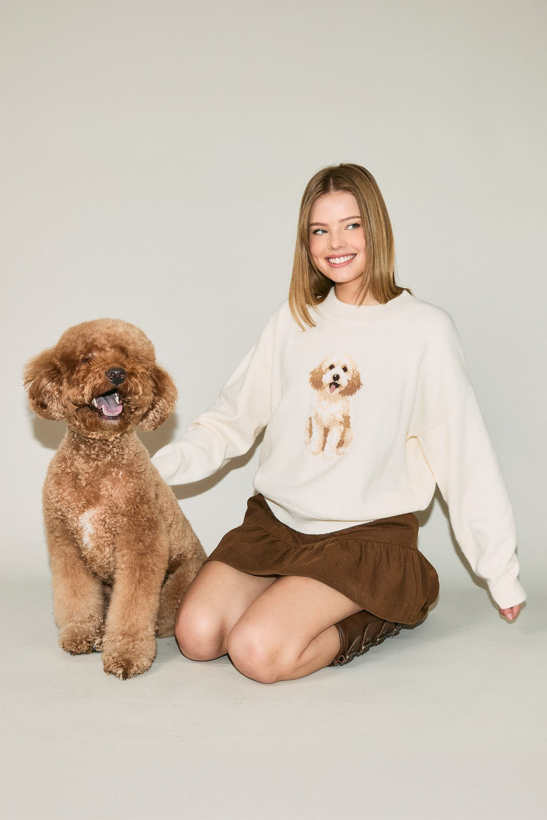 LELIS COLLECTION Women's Sweaters Cockapoo Graphic Oversized Crew Neck Sweater