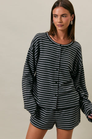 LELIS COLLECTION Women's Sweaters Long Sleeve Round Neck Striped Button Up Top