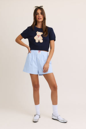 LELIS COLLECTION Women's Sweaters Short Sleeve Crew Neck Teddy Bear Sweater Top