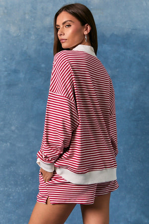 LELIS COLLECTION Women's Sweatshirt Stripe Mock Neck USA Sweatshirt
