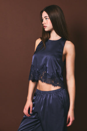 LELIS COLLECTION Women's Top Halter Neck Lace Trim Detail Sleeveless Top