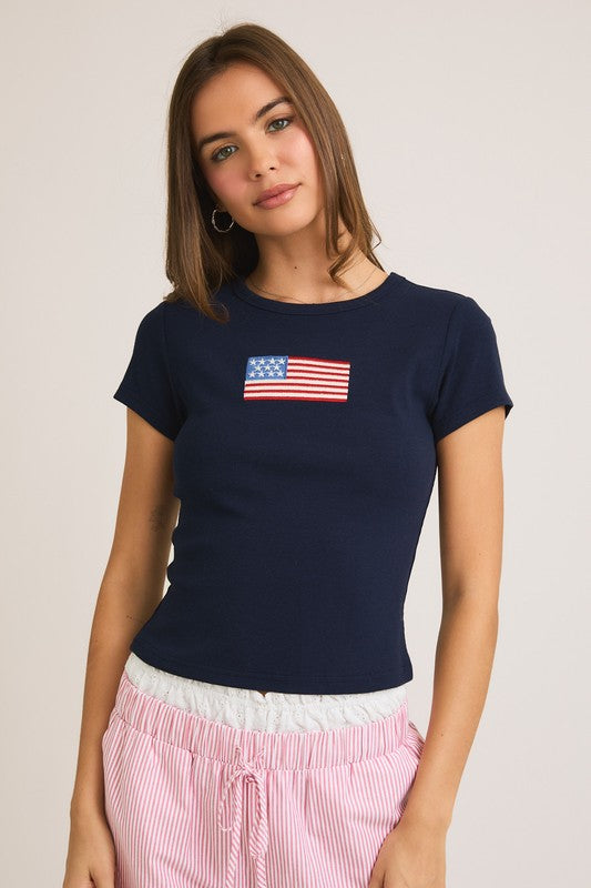 LELIS COLLECTION Women's Top Short Sleeve Flag Tee || David's Clothing