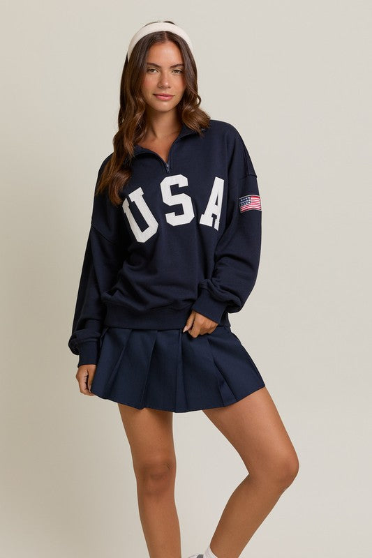 LELIS COLLECTION Women's Top USA Contrast Half Zip Oversized Sweatshirt || David's Clothing