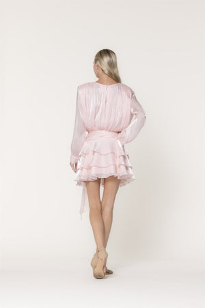 LENA Women's Skirts Shimmer Organza Blouse & Mini Skirt Set