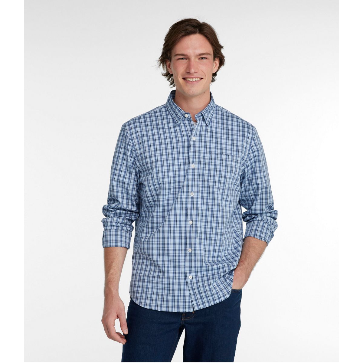 LL Bean 11-Mens Woven Shirt L.L.Bean Men's Comfort Stretch Performance® Shirt, Long-Sleeve, Slightly Fitted Untucked Fit, Plaid