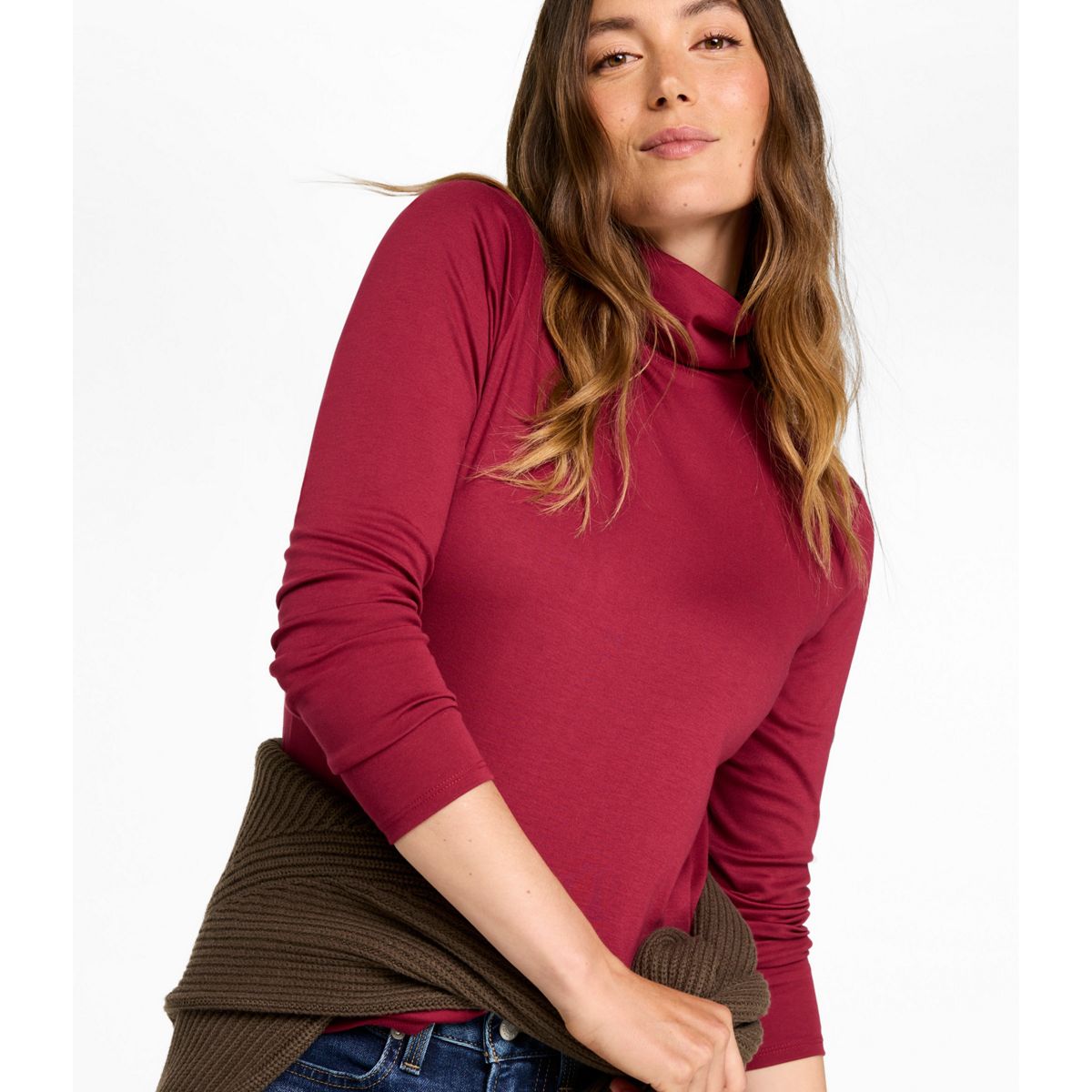 LL Bean 21-Women's Knit Top L.L.Bean Women's Pima Cotton Turtleneck, Long-Sleeve
