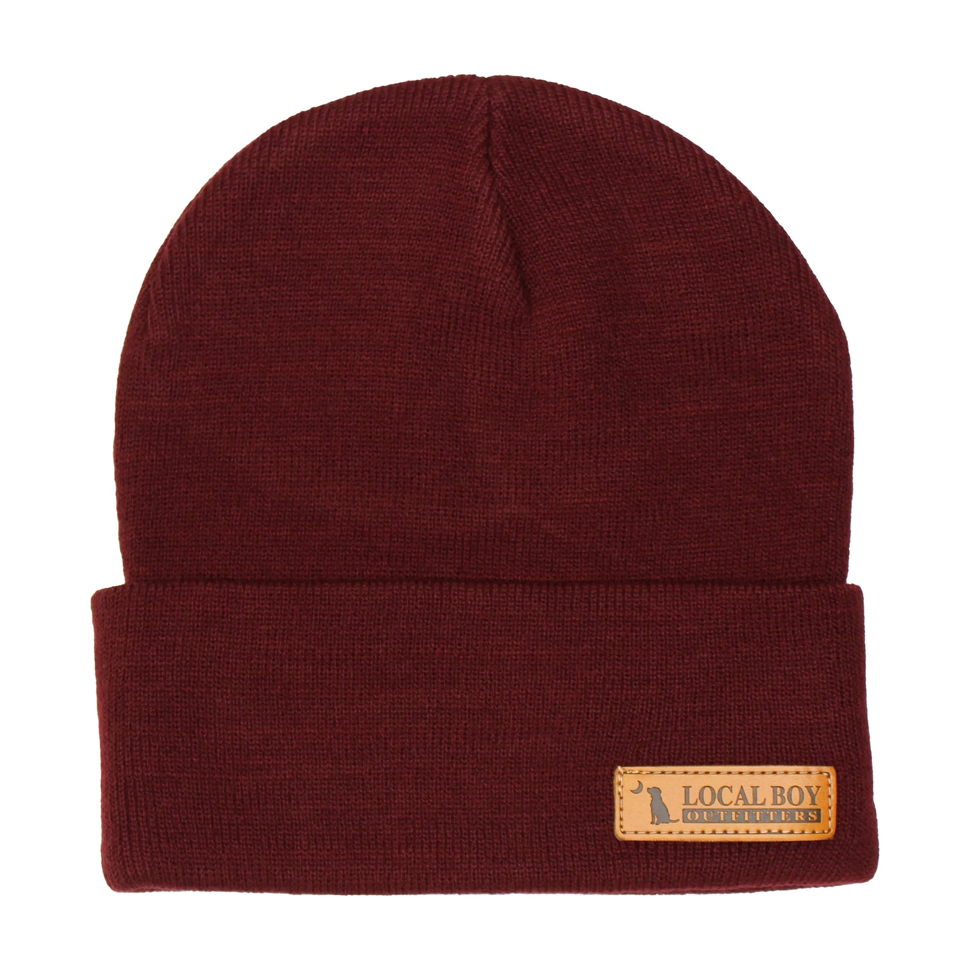 LOCAL BOY OUTFITTERS Men's Hats GARNET / OS Local Boy Men's Leather Label Beanie L3000130GNT