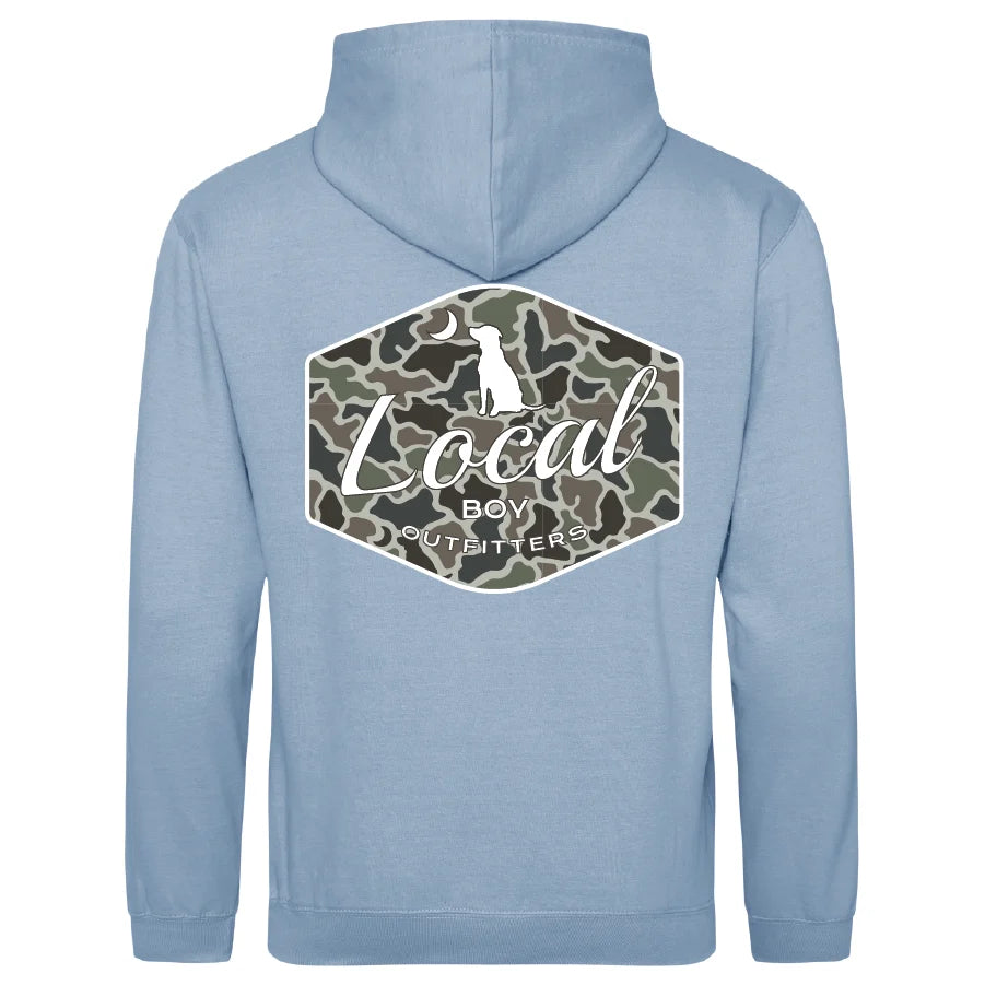LOCAL BOY OUTFITTERS Men's Hoodies Local Boy Men's Brushwood Hoodie Dog & Moon Camo Badge