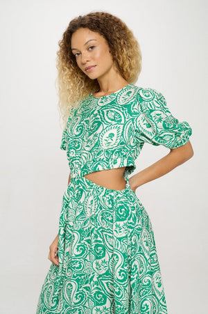 MEET ME IN SANTORINI Women's Dresses Verdant Paisley Cut-Out Maxi Dress || David's Clothing