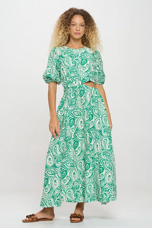 MEET ME IN SANTORINI Women's Dresses Verdant Paisley Cut-Out Maxi Dress || David's Clothing