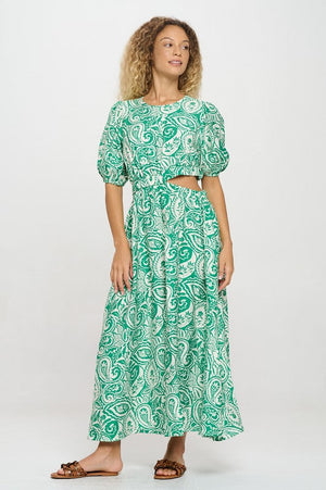 MEET ME IN SANTORINI Women's Dresses Verdant Paisley Cut-Out Maxi Dress || David's Clothing