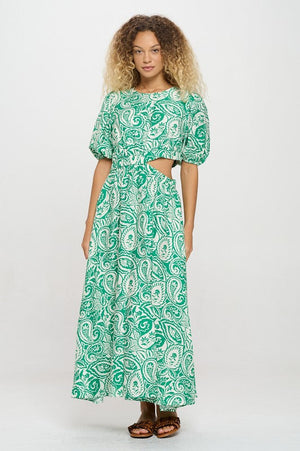 MEET ME IN SANTORINI Women's Dresses Verdant Paisley Cut-Out Maxi Dress || David's Clothing