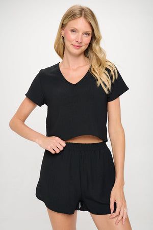 MEET ME IN SANTORINI Women's Shorts Black White Sands Set