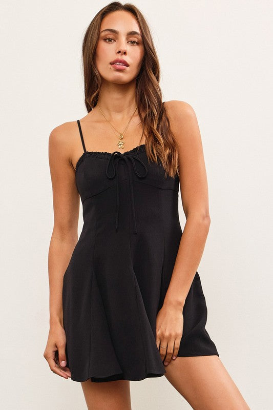 MUSTARD SEED Women's Dresses BLACK / S Tie Front Shirring Flare Cami Dress || David's Clothing C50086