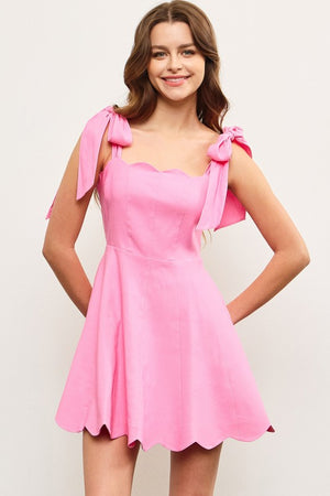 MUSTARD SEED Women's Dresses PINK / S Scallop Edge Sleeveless Dress || David's Clothing C50043