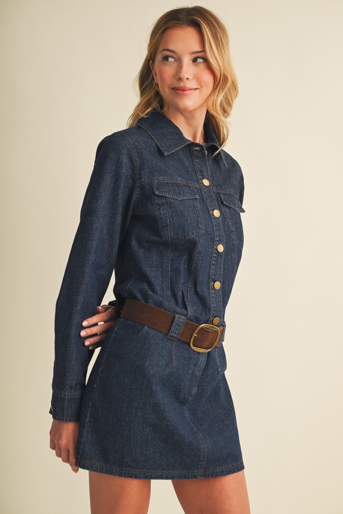 MUSTARD SEED Women's Dresses Point Collar Rigid Denim Shirtdress
