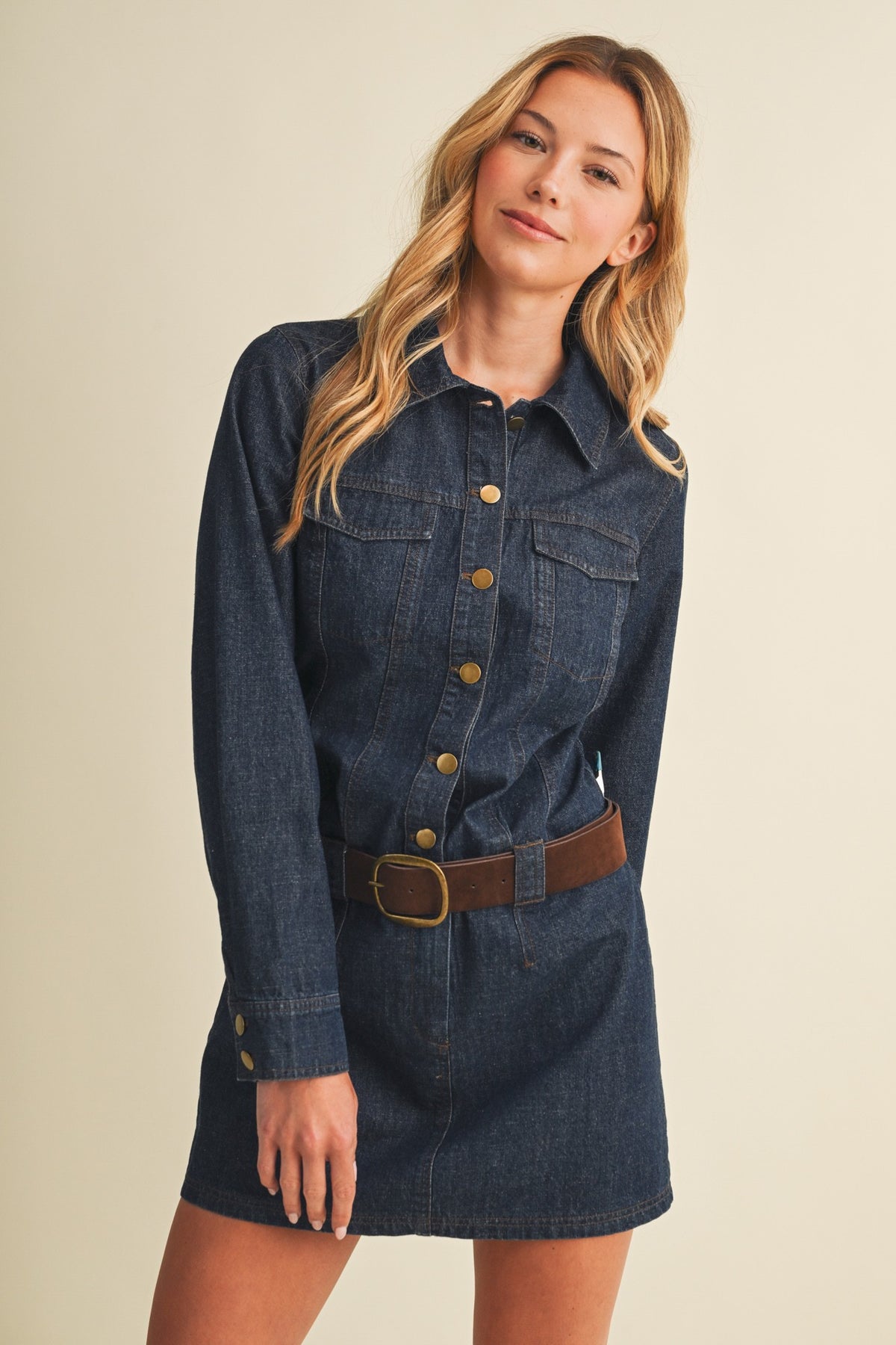 MUSTARD SEED Women's Dresses Point Collar Rigid Denim Shirtdress