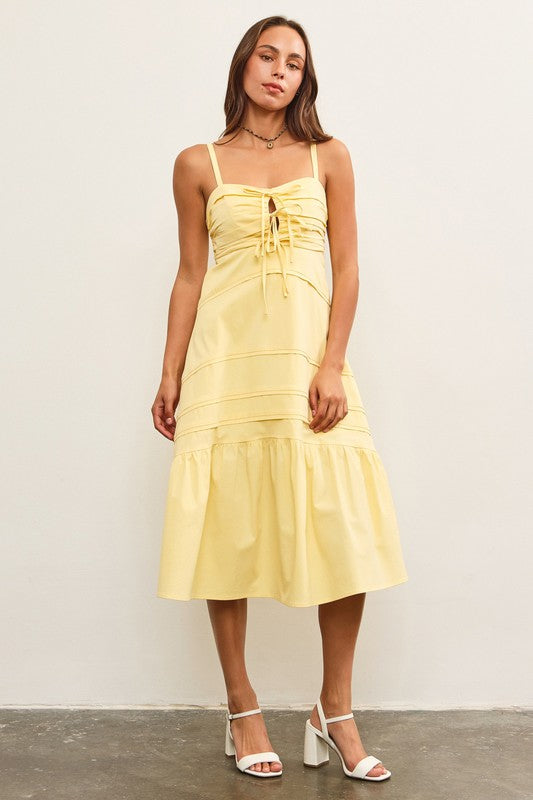 MUSTARD SEED Women's Dresses Ruched Tie Front Ruffle Hem Dress || David's Clothing
