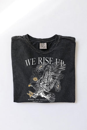 Oat Collective Women's Tee We Rise Up Wings Like Eagles Mineral Graphic Top || David's Clothing