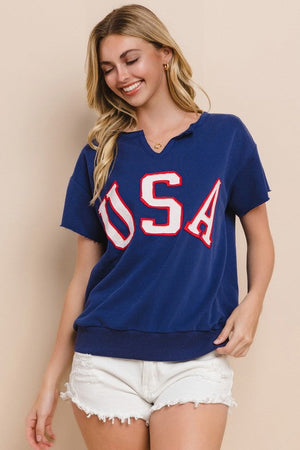 ODDI CLOTHING Women's Top NAVY / S USA Short Sleeve Sweatshirt || David's Clothing IT16864