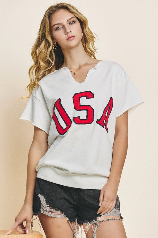 ODDI CLOTHING Women's Top OFFWHITE / S USA Short Sleeve Sweatshirt || David's Clothing IT16864