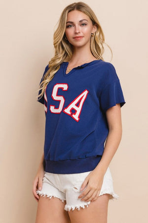 ODDI CLOTHING Women's Top USA Short Sleeve Sweatshirt || David's Clothing