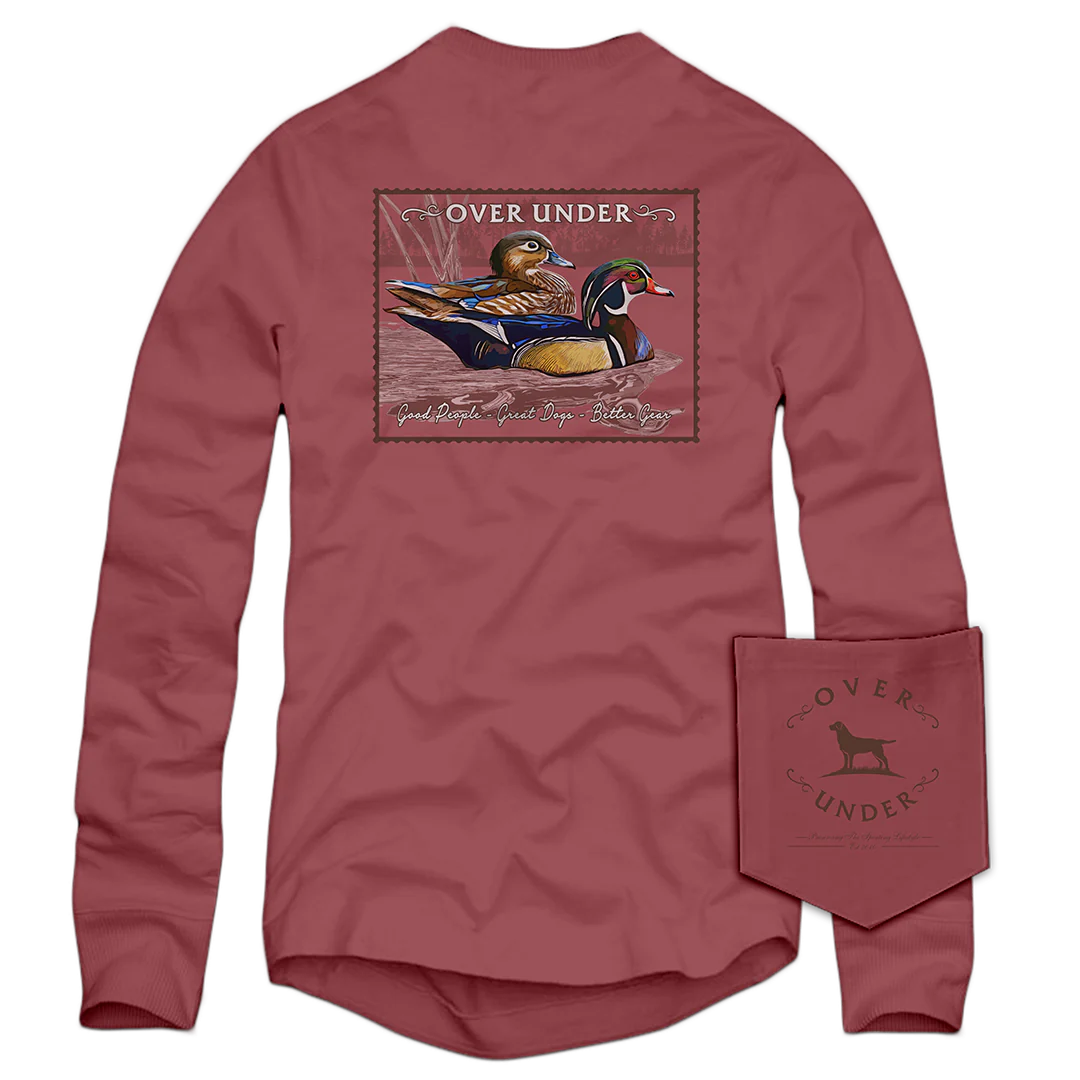 OVER UNDER CLOTHING Men's Tees Over Under L/S Wood Duck Stamp T-Shirt Brick || David's Clothing