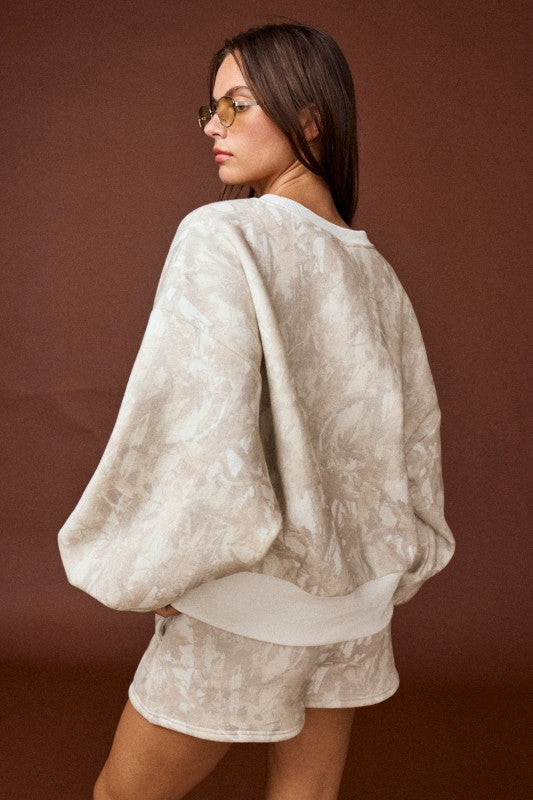 PAPER MOON Women's Top Woodland Camo Crewneck and Shorts Set