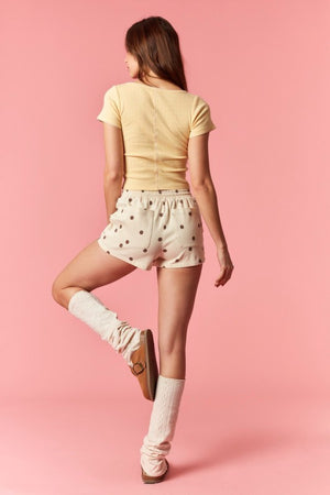 PEACH LOVE Men's Shorts Polka Dot Printed Twill Denim Micro Shorts