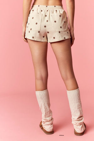 PEACH LOVE Men's Shorts Polka Dot Printed Twill Denim Micro Shorts