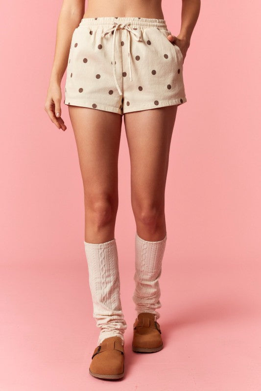 PEACH LOVE Men's Shorts Polka Dot Printed Twill Denim Micro Shorts