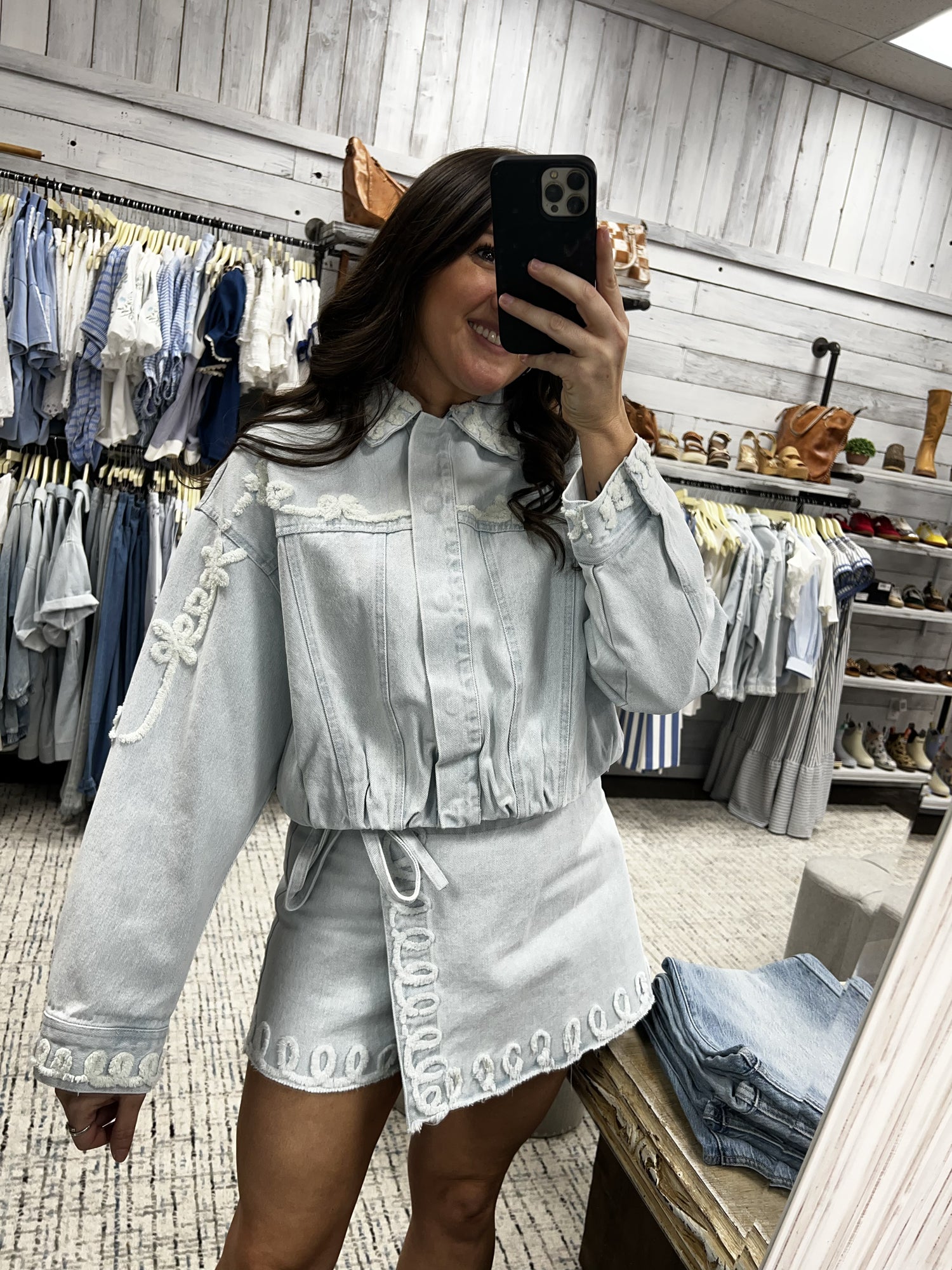 PEACH LOVE Women Jackets Washed Frayed Denim Tape Detailed Jacket