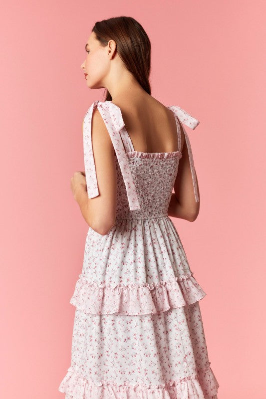 PEACH LOVE Women's Dresses Ditsy Smocked Bow Strap Colorblock Maxi