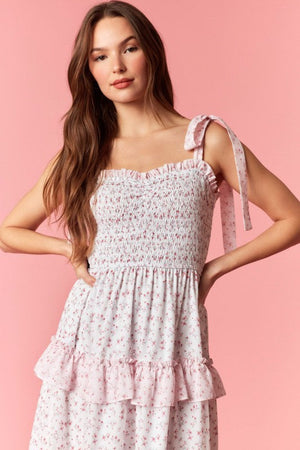 PEACH LOVE Women's Dresses Ditsy Smocked Bow Strap Colorblock Maxi