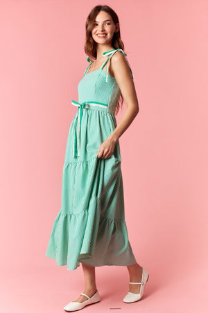 PEACH LOVE Women's Dresses Stripe 2-tone Band Bow Tie Sleeveless Midi Dress