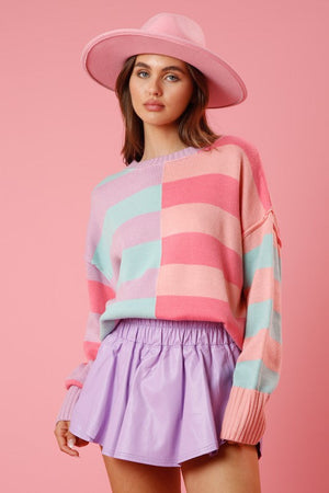 PEACH LOVE Women's Sweaters Color Block Stripe Sweater || David's Clothing