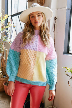 PEACH LOVE Women's Sweaters Colorblock Knit Sweater || David's Clothing