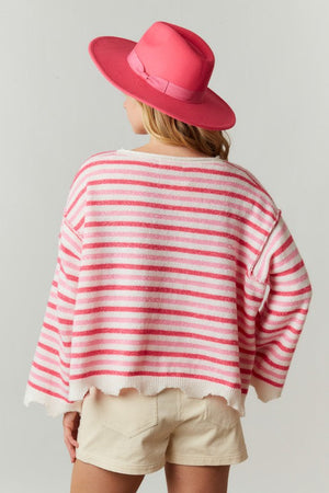 PEACH LOVE Women's Sweaters Multi Color Stripe Print Knit Loose Fit Sweater || David's Clothing