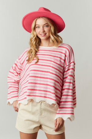 PEACH LOVE Women's Sweaters Multi Color Stripe Print Knit Loose Fit Sweater || David's Clothing